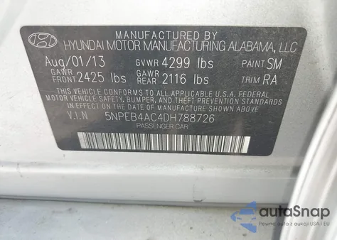 2013 Hyundai Sonata Gls from USA, damaged, VIN 5NPEB4AC4DH788726